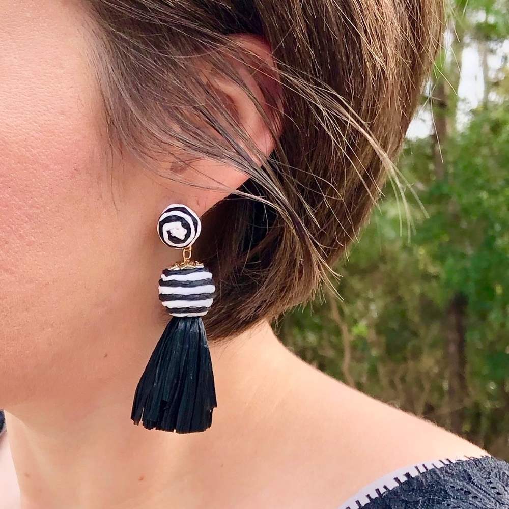 Black & White Raffia Earrings-NWT